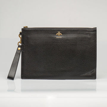 Gucci GG Black Leather Animalier Leather Pouch 523684 DJ20T 1000 31579283 [P]