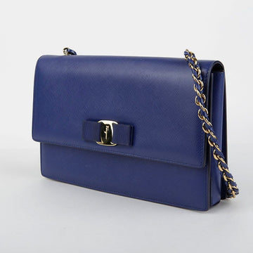 Salvatore Ferragamo Blue Saffiano Leather Vara Genie Chain Shoulder and Crossbody Bag E480 33113885