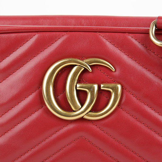 GUCCI 小型レッドマトラッセレザーGGマモンショルダーバッグ兼クロスバッグ 447632 33575414