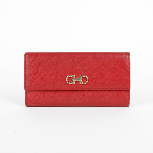 Salvatore Ferragamo Red Saffiano Gancini Long Wallet B855 33602829