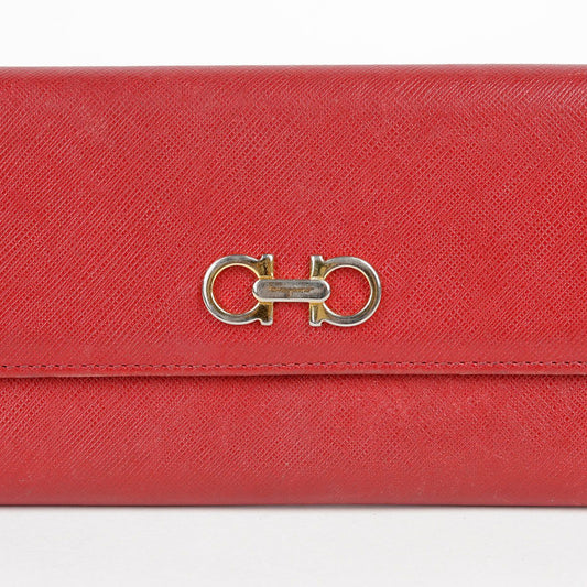 Salvatore Ferragamo Red Saffiano Gancini Long Wallet B855 33602829
