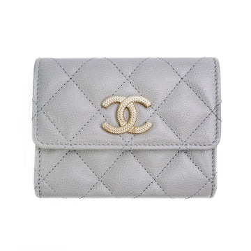 CHANEL Kartenetui Caviar mit Druckknopf Gold grau Komplettset 34707154