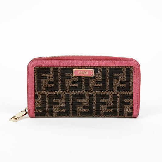 Fendi Pink Leather Juka Canvas Zip Long Wallet 8M0024 34637135