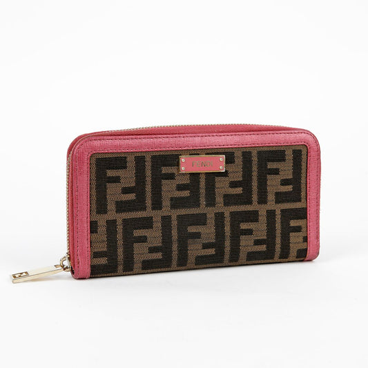 Fendi Pink Leather Juka Canvas Zip Long Wallet 8M0024 34637135