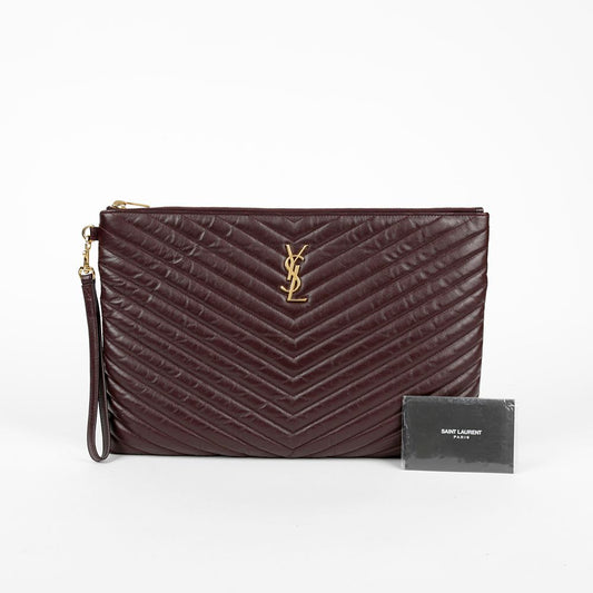 SAINT LAURENT 440222 バーガンディ マトラッセ レザー モノグラム ドキュメント ホルダー クラッチ 36045060