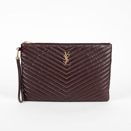 SAINT LAURENT 440222 バーガンディ マトラッセ レザー モノグラム ドキュメント ホルダー クラッチ 36045060