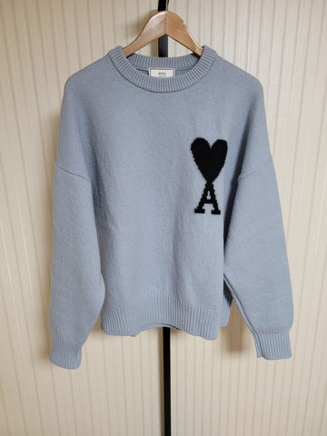 AMI スティールブルー インタージャシア ハート ニット M 37479754