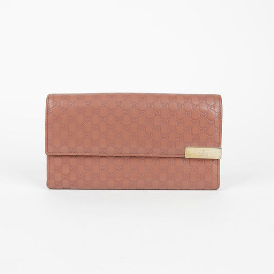 Gucci Pink Microsima Leather Flap Long Wallet 291099 37108286