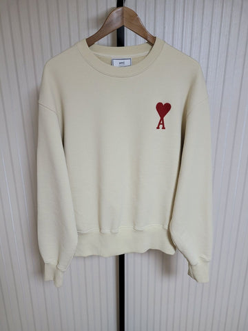 AMI Ivory Big Heart Embroidery Sweatshirt S 37721932