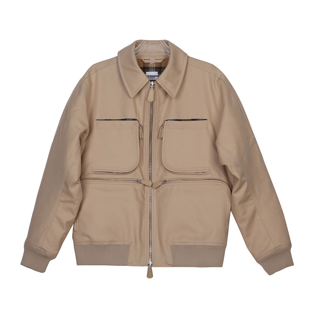 BURBERRY / ハリントンジャケット/48/コットン/BEG/無地/8063952 Burberry Beige Cotton Pocket Detail Gabardine Harrington Jacket 48