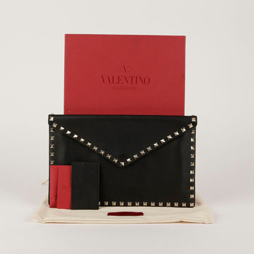 Valentino Black Leather Envelope Clutch Bag P002P56BOL 38440028
