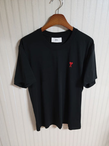 AMI ブラック スモール ハート刺繍 半袖Tシャツ L BFHJ108 723 40075590