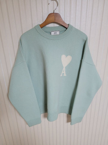 AMI Mint Big Heart Stickerei Wollpullover M H19K009 018 40076695