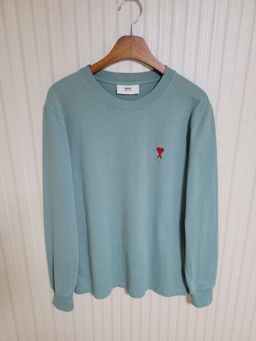 AMI Aqua Grün Kleine Herzstickerei Langarm T-Shirt M E21HJ005 701 40284248