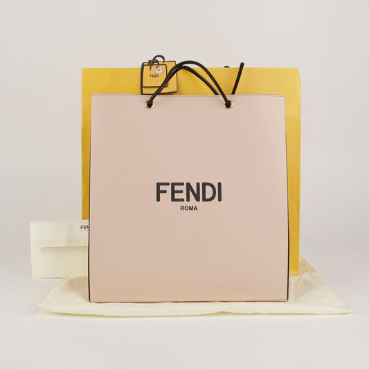 FENDI 8BH383 ミディアム ピンク カーフスキン ロゴ ショッピング トート兼ショルダーバッグ 39995198