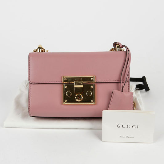 GUCCI ソフト ピンク レザー パドルロック ショルダーバッグ 409487 39903163 [P]