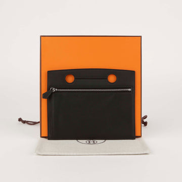 Hermes Black Leather Pochette Bag Pocket Pouch 40607736