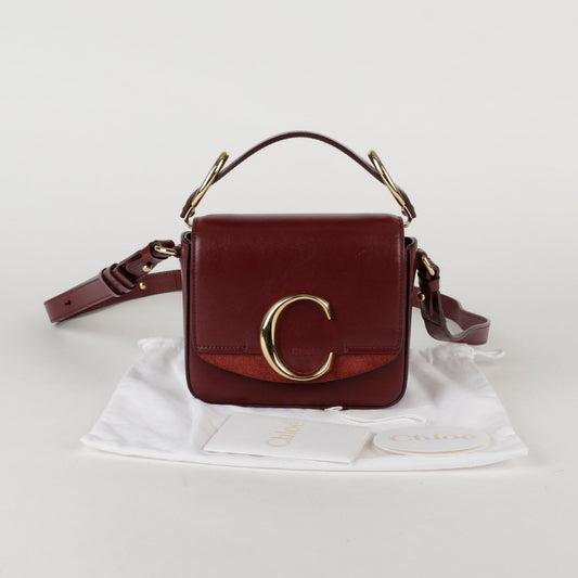 CHLOE CHC19US193 ミニ セピア ブラウン レザー C トート兼ショルダーバッグ 40315347