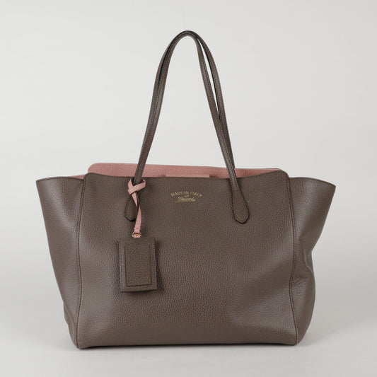 GUCCI ミディアム グレー レザー スウィング ショッパー トートバッグ 354397 40901592