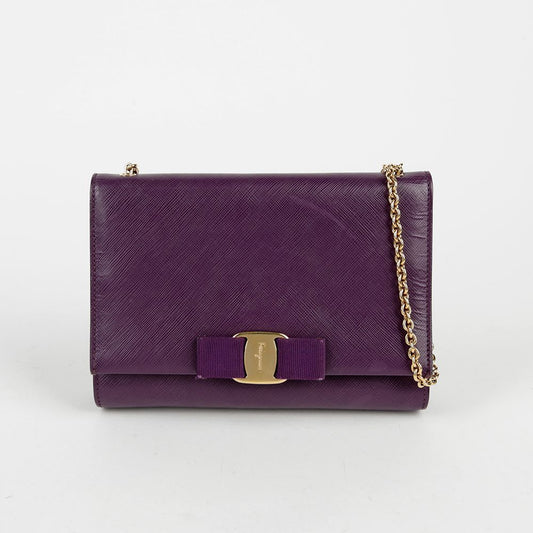 SALVATORE FERRAGAMO 22 B558 パープル サフィアーノ レザー ジニー チェーン ショルダー 兼 クロスバッグ 41446887