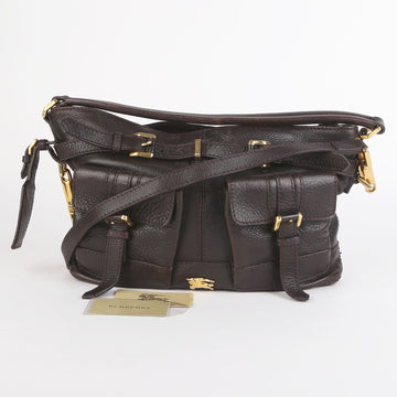 BURBERRY Dunkelbraune Leder-Doppeltaschen-Belt Trim Tote und Schultertasche 41424681