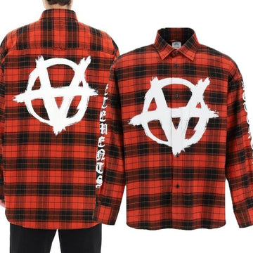 VETEMENTS アナキ ロゴ フランネル チェック シャツ RED CHECK UA53SH750R 42308259
