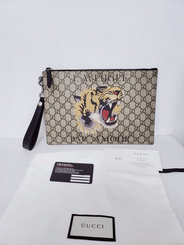 GUCCI GG Supreme Tiger Print Clutch Bag 12345 43213511