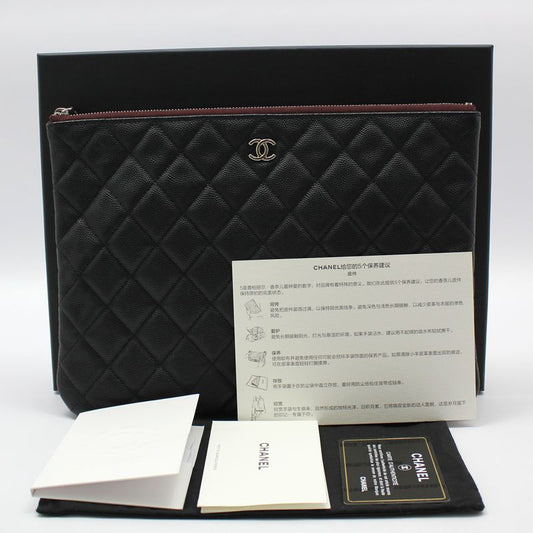 CHANEL Black Caviar Silver Medium Clutch 43220803
