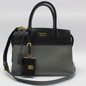 PRADA Zweifarbige Esplanade Schultertasche in Schwarz-Grau Small 1BA045 43307423