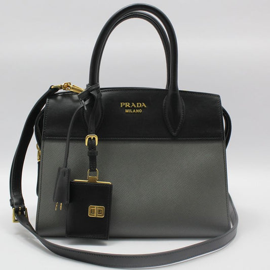 PRADA 1BA045 ブラック グレー ツートン エスプラネード スモール ショルダーバッグ 43307423