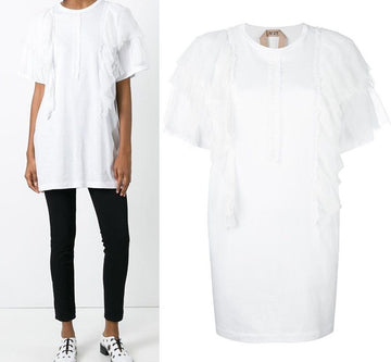 N°21 N21 Women's Lace-Trimmed Long T-Shirt F051 4157 1101 16181559