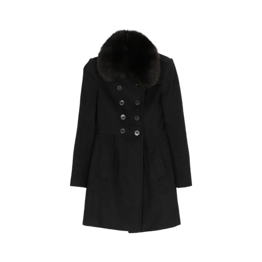 Burberry 3950720 36 Size Black Wool Cashmere Blend Fox Fur Coat 42308529