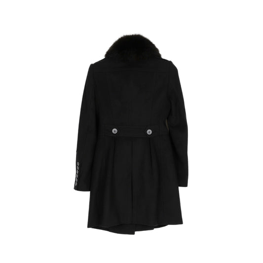 Burberry 3950720 36 Size Black Wool Cashmere Blend Fox Fur Coat 42308529