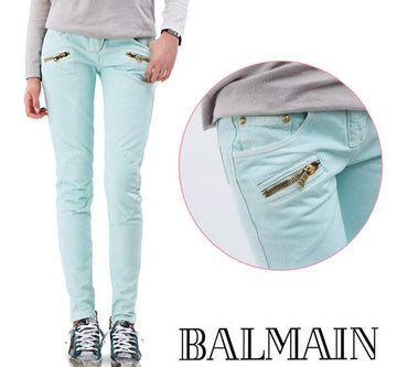 Balmain Women's Gold Zipper Mint Jeans 5120 129N C3010 2221992456 17103140