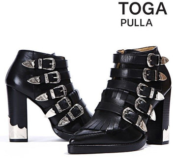 Toga Pulla Black Women's Buckle Ankle Boots AJ670 BLACK 3471965744 17105370