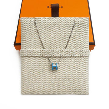 Hermes Pop H Ash Necklace Silver Blue Jean Mini Full Set 43742688