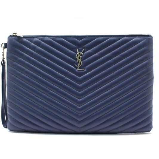 Saint Laurent Blue Matelassé Monogram Clutch 440222 43881695