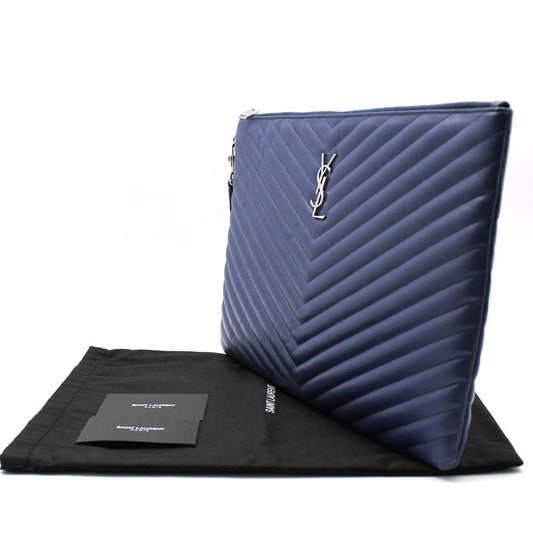 Saint Laurent Blue Matelassé Monogram Clutch 440222 43881695