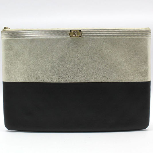 CHANEL Black Silver Two-Tone Boy Large Clutch 43976602