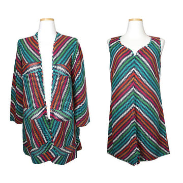MISSONI グリーンマルチノースリーブワンピース+ジャケットセット 66 44350819
