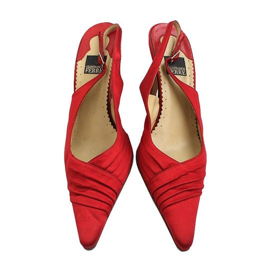 GF FERRE' Gian Franco Péré Rote Satin Slingback Schuhe 37 44821593