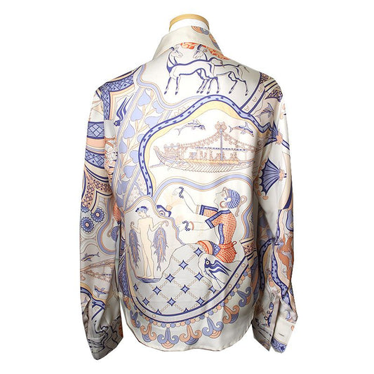 HERMES シルクプリントブラウス 44 44822069