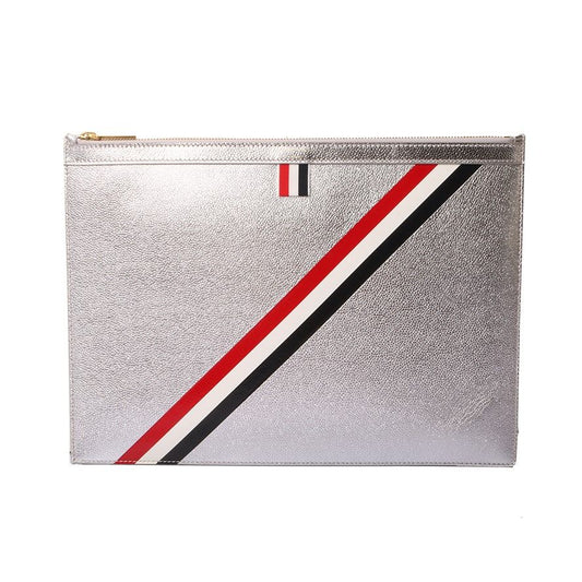 Thom Browne Metallic Silver Three-Striped Clutch Bag Medium B9824-3 5756396837 26148928
