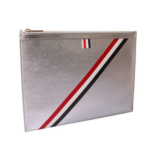 Thom Browne Metallic Silver Three-Striped Clutch Bag Medium B9824-3 5756396837 26148928