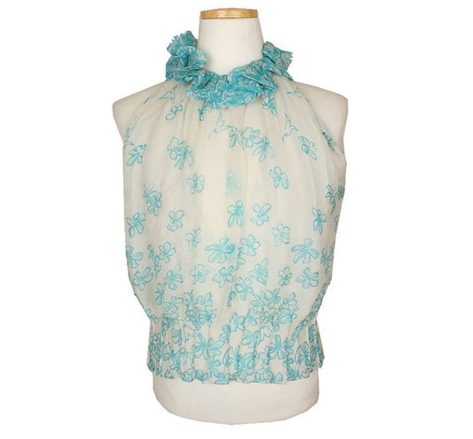 Other Brand Jenny Ivory Sheer Floral Ruffle Halter Neck Silk Top 38 3512890349 26807125