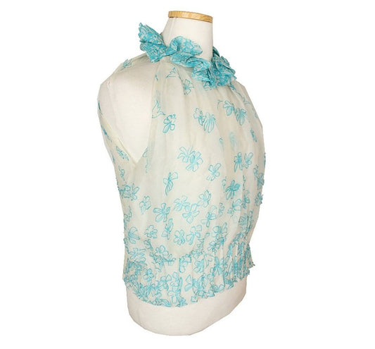 Other Brand Jenny Ivory Sheer Floral Ruffle Halter Neck Silk Top 38 3512890349 26807125