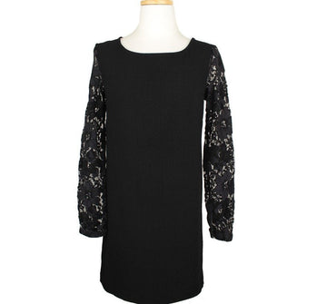 OTHER BRAND Schwarzes Blumen-Spitzen-Trimm-Kleid XXS 26809584