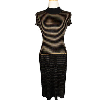 Other Brand Hiroko Black & Metal Gold Striped Polo Knit Long Dress 11 26809784