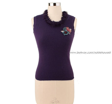 BLUMARINE Purple Fur Sleeveless Cashmere Knit 44 55 2280829571 26810014