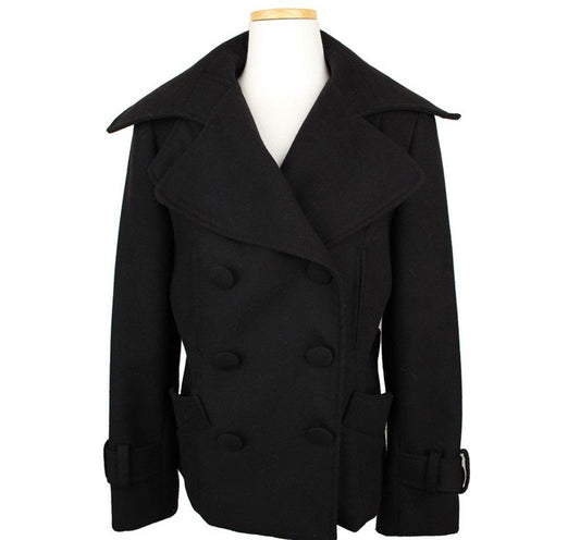 Other Brand Rinascimento Black Wide Collar Double Button Short Coat S 26810377